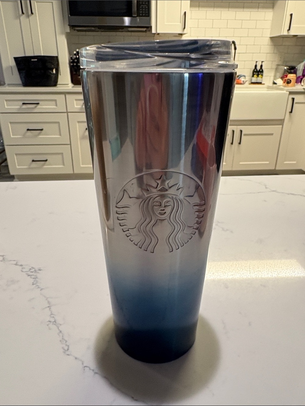 Starbucks Silver to Blue Ombre Stainless Steel Travel Cup - Picture 5 of 5